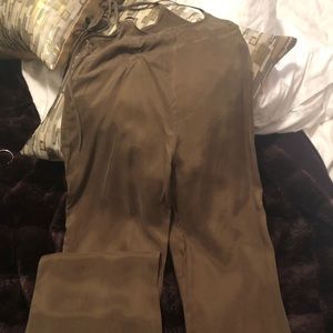 Olive bell bottom suspender pants
